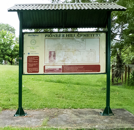 Sign and Location Map at the Pioneer Hill Cemetery, Elizabeth Avenue, Raymond Terrace, NSW (from Bruce W Fairhall)